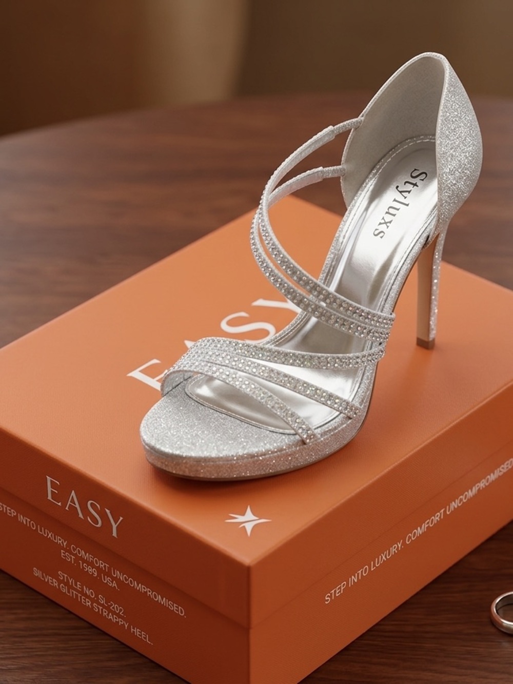 STYLUS Glittering Silver Strappy Heels